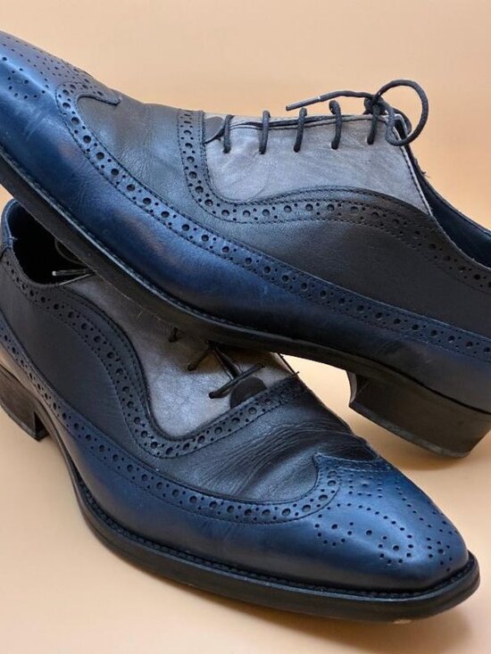 *EUC* DUCA Men’s Oxford Shoe Grey Blue Black Tri Lace Up Leather Size 44 US 10.5 main image 5